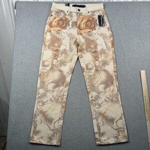 Heritage America Jeans Mens Size 34 Cream Beige Floral Print Straight Leg NEW
